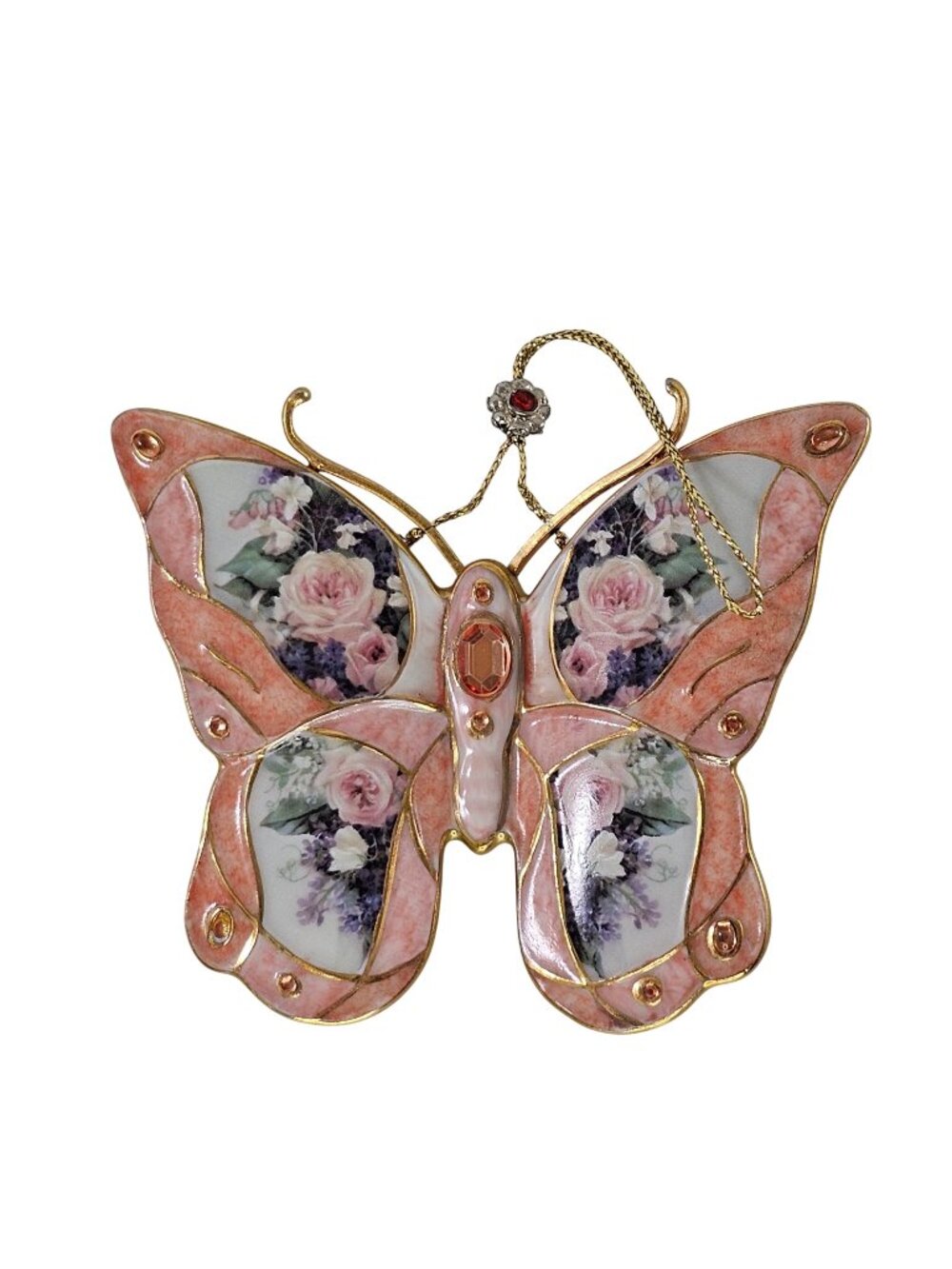Bradford Exchange Butterfly Ornament Lena Liu Fanciful Flights Blush Rose Floral